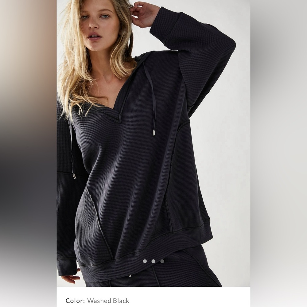 Free People - Early Night Thermal Hoodie - Medium - Washed Black
